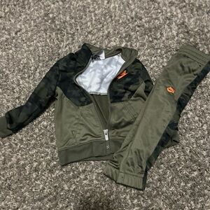 Nike Olive and Black Kids' Tracksuit with Orange Accents